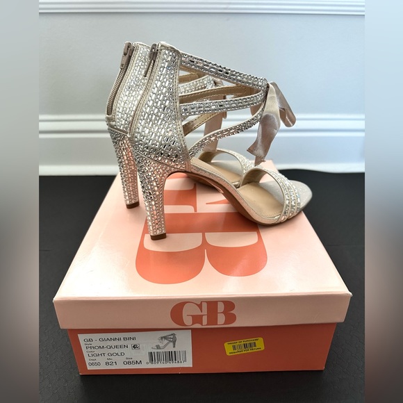 Gianni Bini Prom Queen Rhinestone Heels- Champagne/Light Gold Wedding Heels - Picture 3 of 8